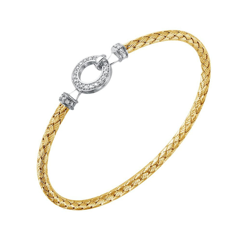Charles Garnier Sterling Silver 3mm Mesh Bangle with CZ 2 Tone 18K Yellow Gold and Rhodium Finish
