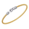 Charles Garnier Sterling Silver 3mm Mesh Bangle with CZ 2 Tone 18K Yellow Gold and Rhodium Finish