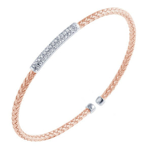 Charles Garnier Sterling Silver 3mm Mesh Cuff with CZ 2 Tone Rose Gold and Rhodium Finish