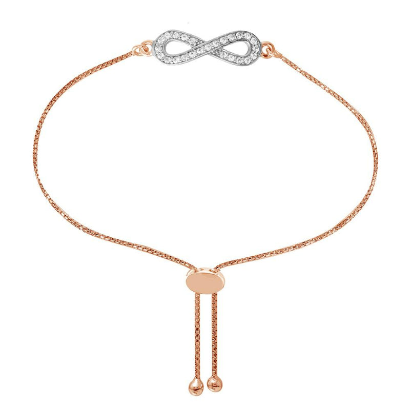 Charles Garnier Sterling Silver Bolo Bracelet with CZ 2 Tone Rose Gold and Rhodium Finish