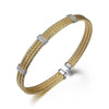 Charles Garnier Sterling Silver Triple 2mm Mesh Cuff with CZ 2 Tone 18K Yellow Gold and Rhodium Finish