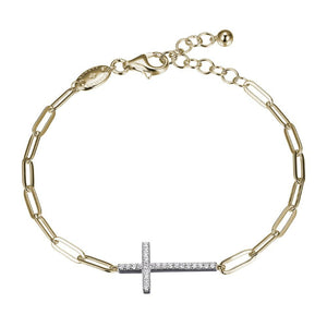 Charles Garnier Sterling Silver Bracelet made with Paperclip Chain (3mm) and CZ Cross in Center