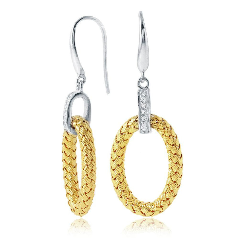 Charles Garnier Sterling Silver Mesh Earrings with CZ 2 Tone 18K Yellow Gold and Rhodium Finish