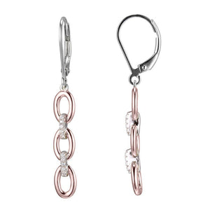 Charles Garnier Sterling Silver Link Earrings with CZ 2 Tone Rose Gold and Rhodium Finish