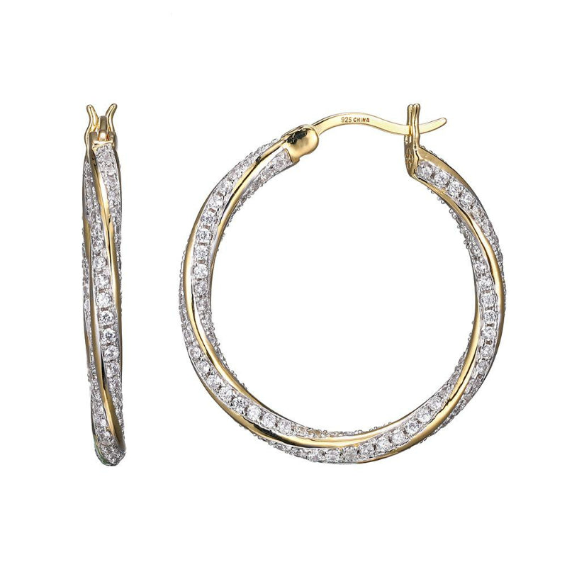 Charles Garnier Sterling Silver Hoop Earrings with CZ Round approximate 3mm 2 Tone