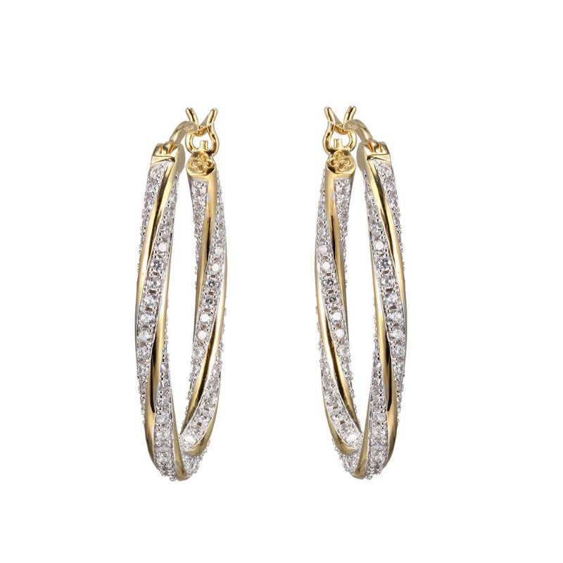 Charles Garnier Sterling Silver Hoop Earrings with CZ Oval approximate 3x22mm 2 Tone