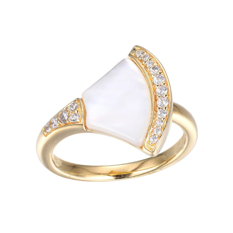 Charles Garnier Sterling Silver Ring made with Mother of Pearl (13x9x2mm) and CZ Yellow Gold Finish Size 6