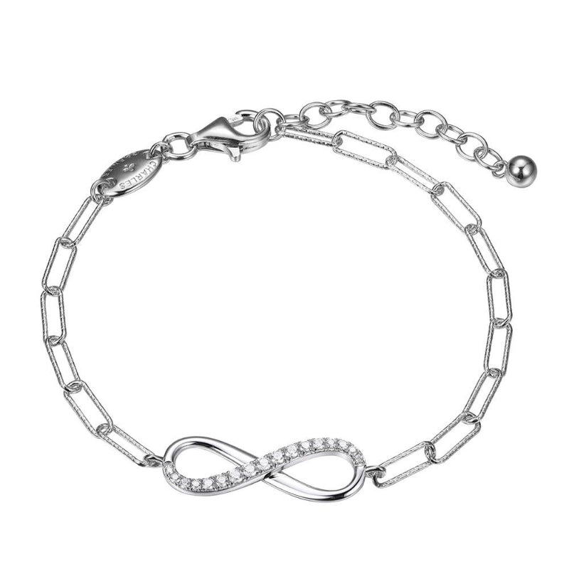 Charles Garnier Sterling Silver Bracelet made with Diamond Cut Paperclip Chain (3mm) and Reversible CZ Infinity (24x8mm) in Center