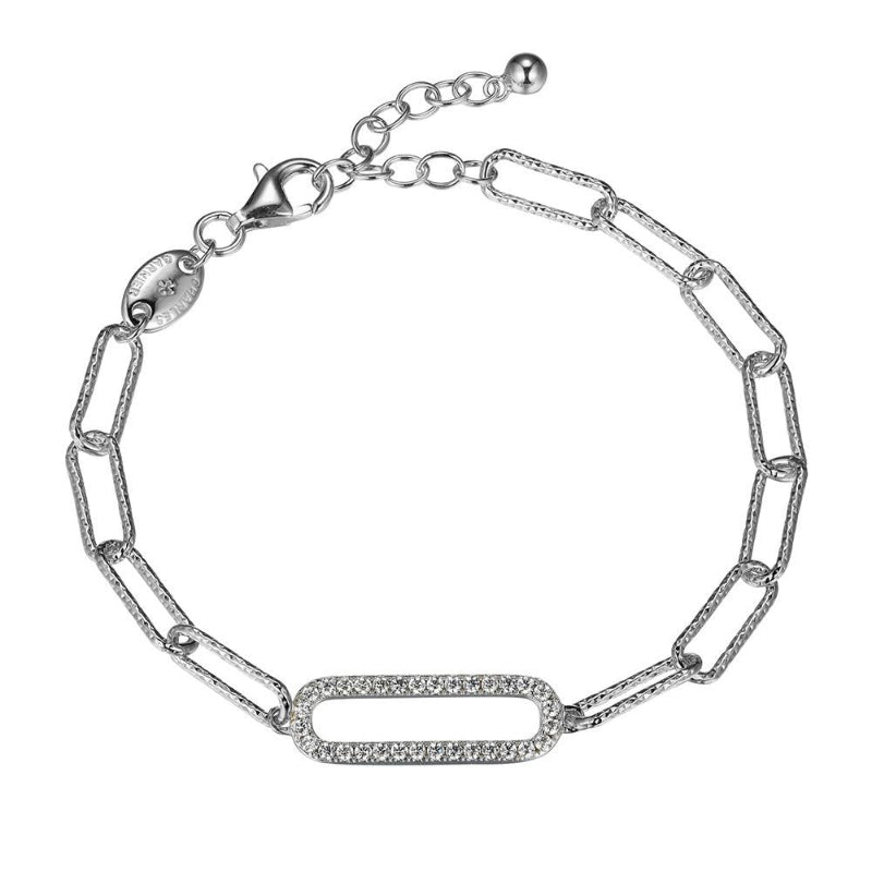 Charles Garnier Sterling Silver Bracelet made with Diamond Cut Paperclip Chain (5mm) and a CZ Link (24x8mm) in Center