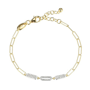 Charles Garnier Sterling Silver Bracelet made with Diamond Cut Paperclip Chain (3mm) and 3 CZ Links in Center
