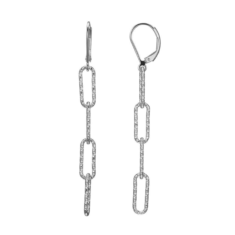 Charles Garnier Sterling Silver Earrings made with Diamond Cut Paperclip Chain (5mm) Lever Back Rhodium Finish