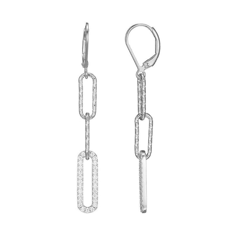 Charles Garnier Sterling Silver Earrings made with Diamond Cut Paperclip Chain (5mm) and CZ Links (18x6mm) at Bottom