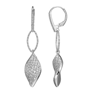 Charles Garnier Sterling Silver Drop Earrings with Twist CZ Marquise (22x11mm) CZ Lever Back Rhodium Finish