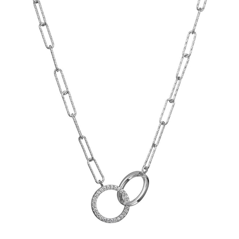 Charles Garnier Sterling Silver Necklace made with Diamond Cut Paperclip Chain (3mm) and 2 Circles in Center