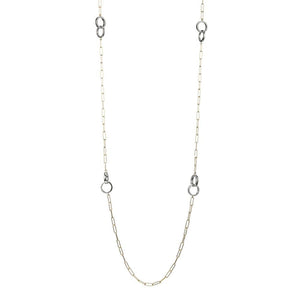 Charles Garnier Sterling Silver Necklace made with Diamond Cut Paperclip Chain (3mm) and 4 Double Circle (one CZ Circle