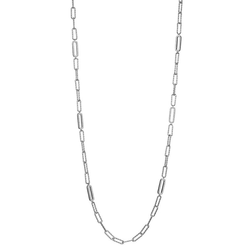 Charles Garnier Sterling Silver Station Necklace made with Diamond Cut Paperclip Chain (5mm) and 6 Double Sided CZ Links (18x6mm)