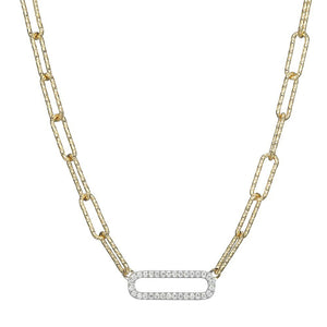 Charles Garnier Sterling Silver Necklace made with Diamond Cut Paperclip Chain (5mm) and a CZ Link in Center
