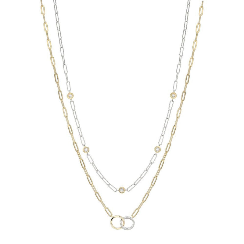 Charles Garnier Sterling Silver 2 Layered Necklace made with Paperclip Chain and CZ