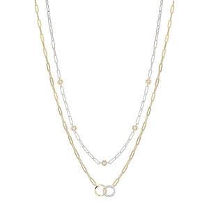 Charles Garnier Sterling Silver 2 Layered Necklace made with Paperclip Chain and CZ