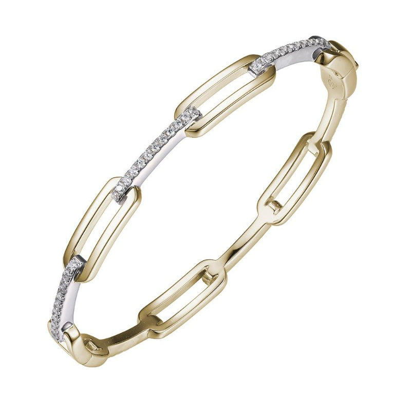Charles Garnier Sterling Silver Bangle with CZ 2 Tone 18K Yellow Gold and Rhodium Finish