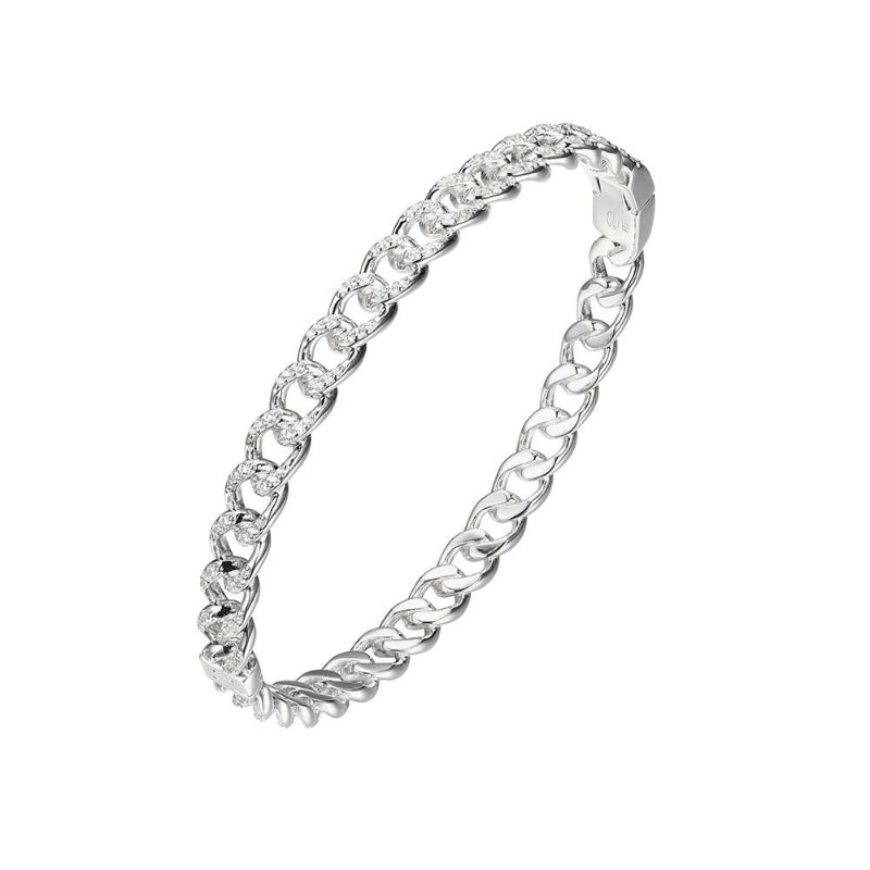 Charles Garnier Sterling Silver Hinged Bangle with CZ Rhodium Finish