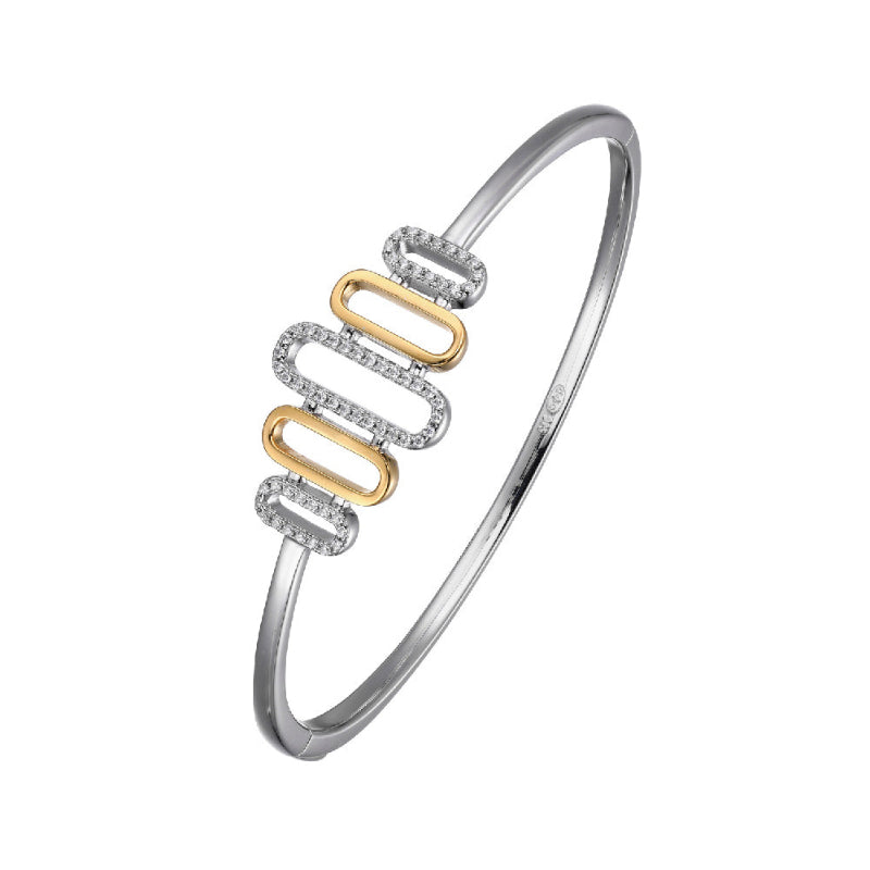 Charles Garnier Sterling Silver Hinged Bangle with CZ 2 Tone Rhodium and 18K Yellow Gold Finish
