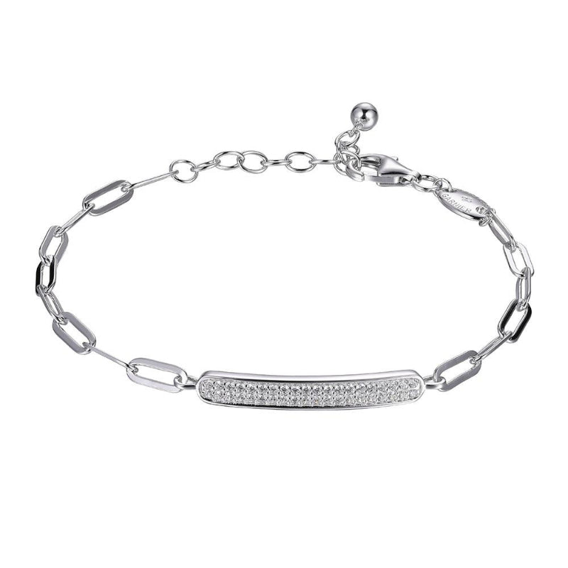 Charles Garnier Sterling Silver Bracelet made with Paperclip Chain (3mm) and Pave CZ Bar (28x4mm) in Center