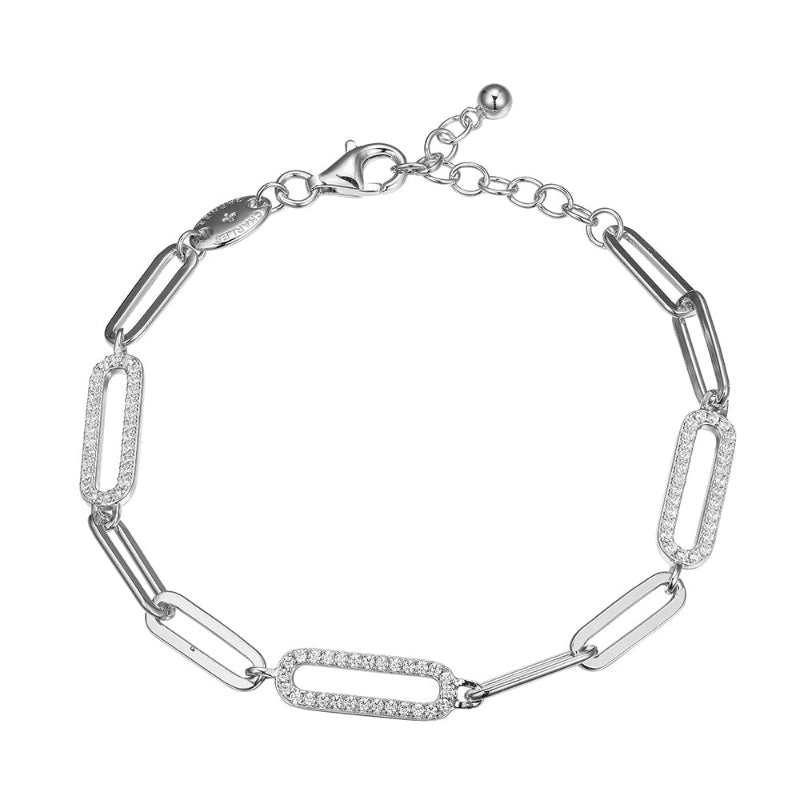 Charles Garnier Sterling Silver Bracelet made with Paperclip Chain (5mm) and 3 CZ Link Stations