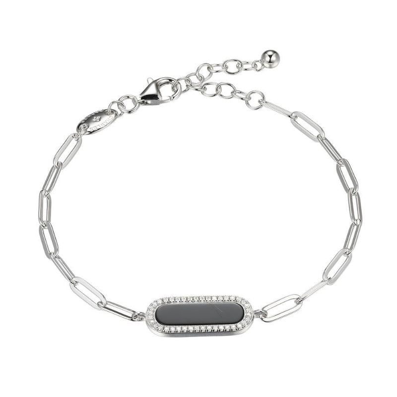 Charles Garnier Sterling Silver Bracelet made with Paperclip Chain (3mm) and Black Onyx with CZ (18x6mm) in Center