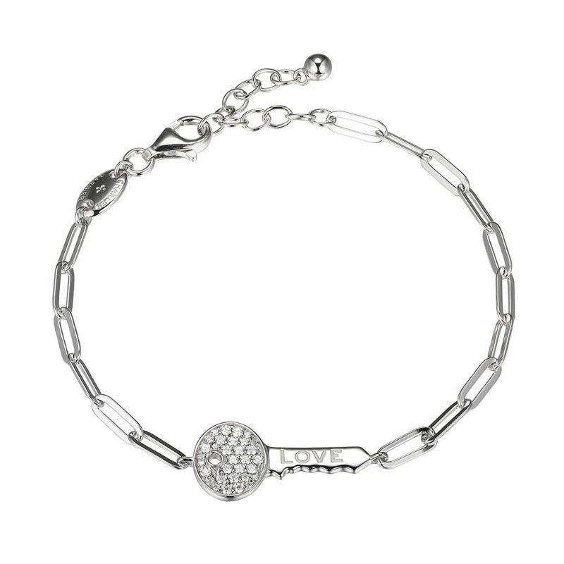 Charles Garnier Sterling Silver Bracelet made with Paperclip Chain (3mm) and CZ Love Key (24x12mm) in Center