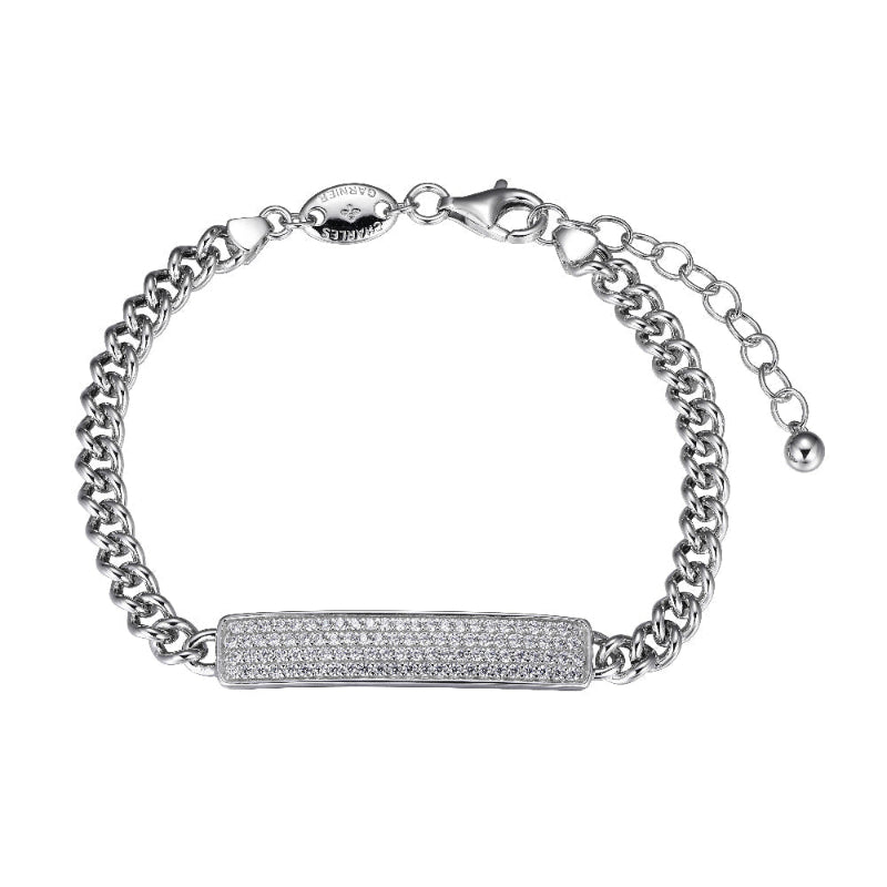 Charles Garnier Sterling Silver Bracelet made with Curb Chain (4.7mm) and CZ Bar (35x7mm) in Center