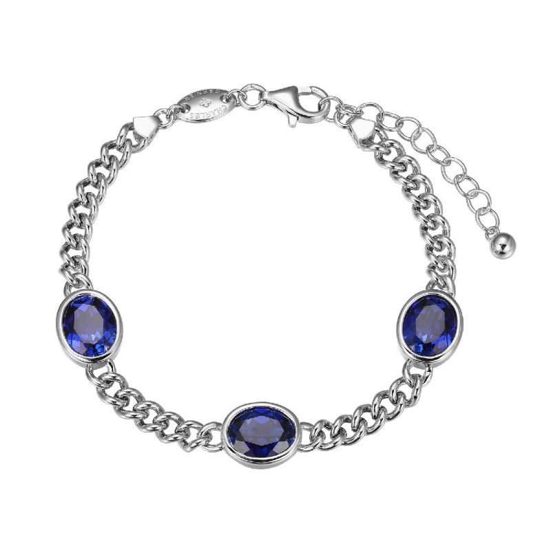 Charles Garnier Sterling Silver Bracelet made with Curb Chain (4.7mm) and 3 pcs Created Sapphire (OV 1x8mm)