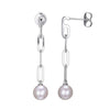 Charles Garnier Sterling Silver Earrings made with Paperclip Chain (3mm) and Freshwater Pearls (size 7-8mm) Post Back Rhodium Finish