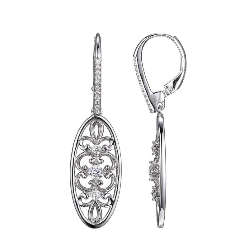 Charles Garnier Sterling Silver Earrings with CZ Lever Back Rhodium Finish