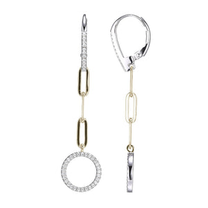 Charles Garnier Sterling Silver Earrings made with Paperclip Chain (3mm) and CZ Circles (12mm) CZ Lever Back 2 Tone