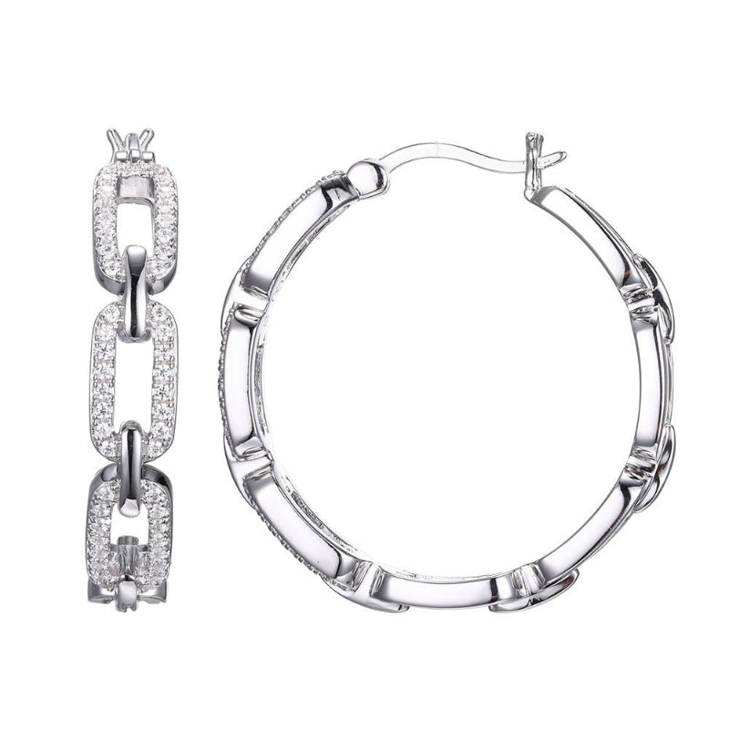 Charles Garnier Sterling Silver Hoop Earrings with CZ links Round 3mm Snap Bar