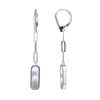 Charles Garnier Sterling Silver Earrings made with Paperclip Chain (3mm) and Mother of Pearl (17x5mm) CZ Lever Back Rhodium Finish