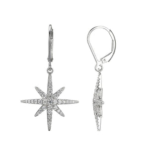 Charles Garnier Sterling Silver Earrings with CZ Starburst Motif (2x2mm) Lever Back Rhodium Finish
