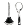 Charles Garnier Sterling Silver Earrings with Fan Shape Black Onyx (13x9x2mm) and CZ CZ Lever Back Rhodium Finish