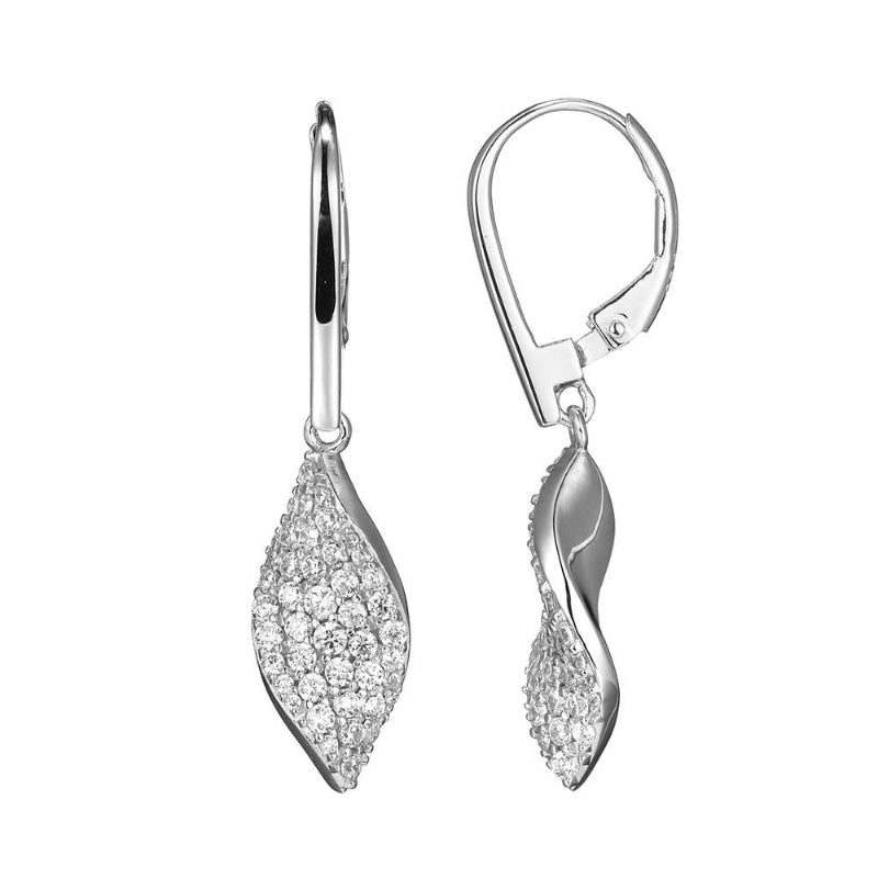 Charles Garnier Sterling Silver Drop Earrings with Twist CZ Marquise (17x8mm) Lever Back Rhodium Finish