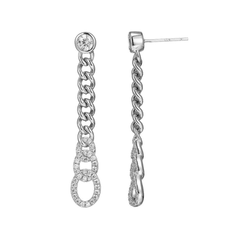 Charles Garnier Sterling Silver Earrings made with Curb Chain (4.7mm) and CZ Post Back Rhodium Finish