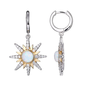 Charles Garnier Sterling Silver Earrings made with Synthetic Opal (6mm) and CZ Click-in Earring Top 2 Tone