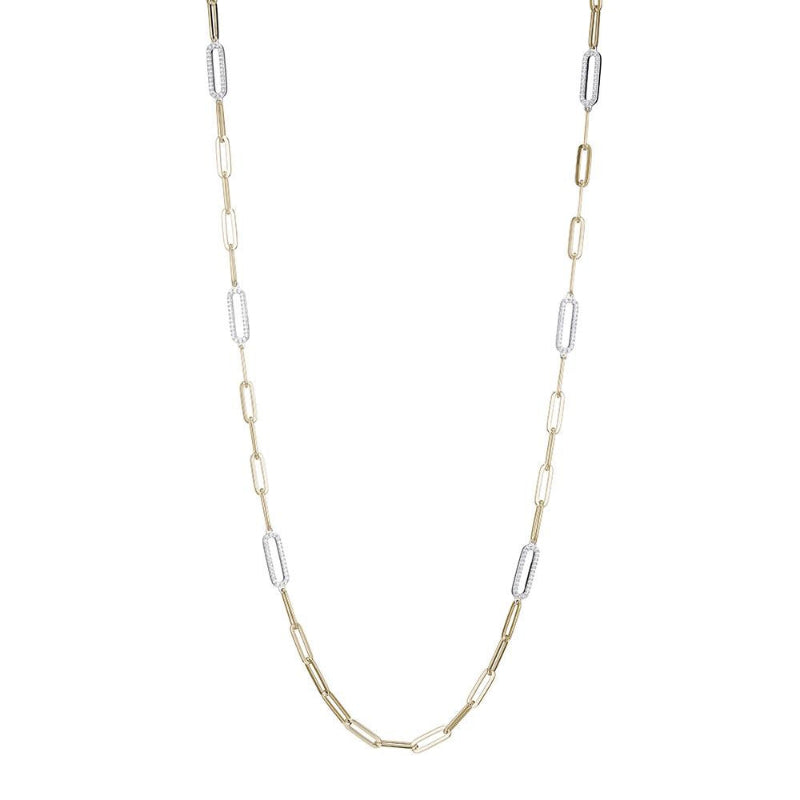 Charles Garnier Sterling Silver Station Necklace made with Paperclip Chain (5mm) and 6 CZ Links (18x6mm) Measures 36'' Long 2 Tone