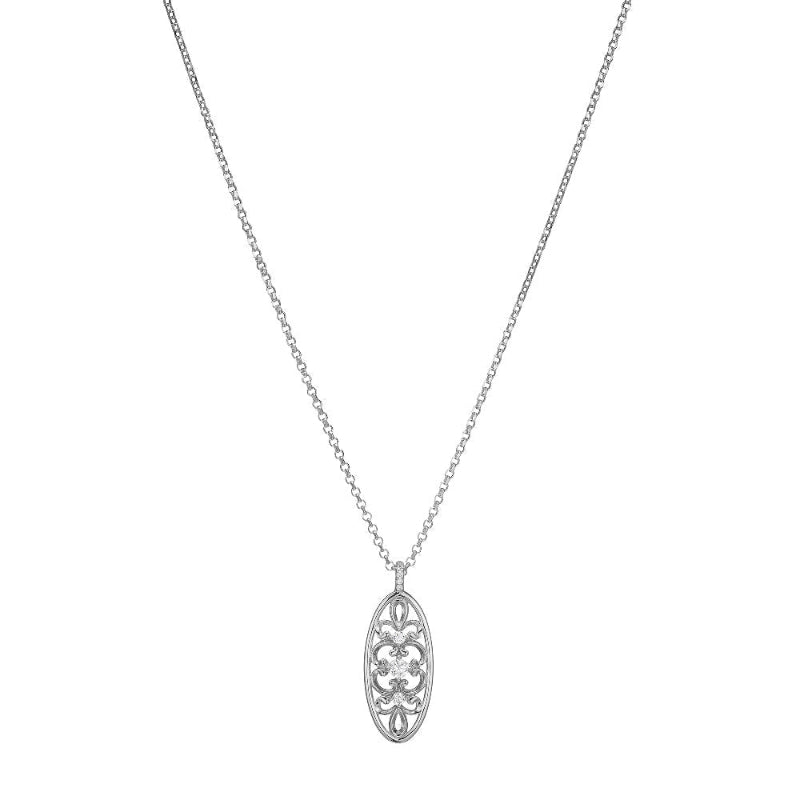 Charles Garnier Sterling Silver Necklace made with Oval Filigree and CZ Measures 17'' Long Plus 2'' Extender for Adjustable Length