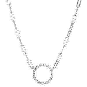 Charles Garnier Sterling Silver Necklace made with Paperclip Chain (3mm) and CZ Circle (19mm) in Center