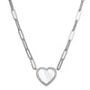 Charles Garnier Sterling Silver Necklace made with Paperclip Chain (3mm) and 15mm Mother of Pearl Heart with CZ