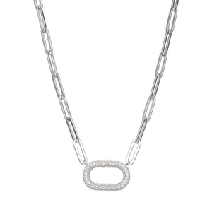 Charles Garnier Sterling Silver Necklace made with Paperclip Chain (5mm) and CZ Motif (24x15mm) in Center