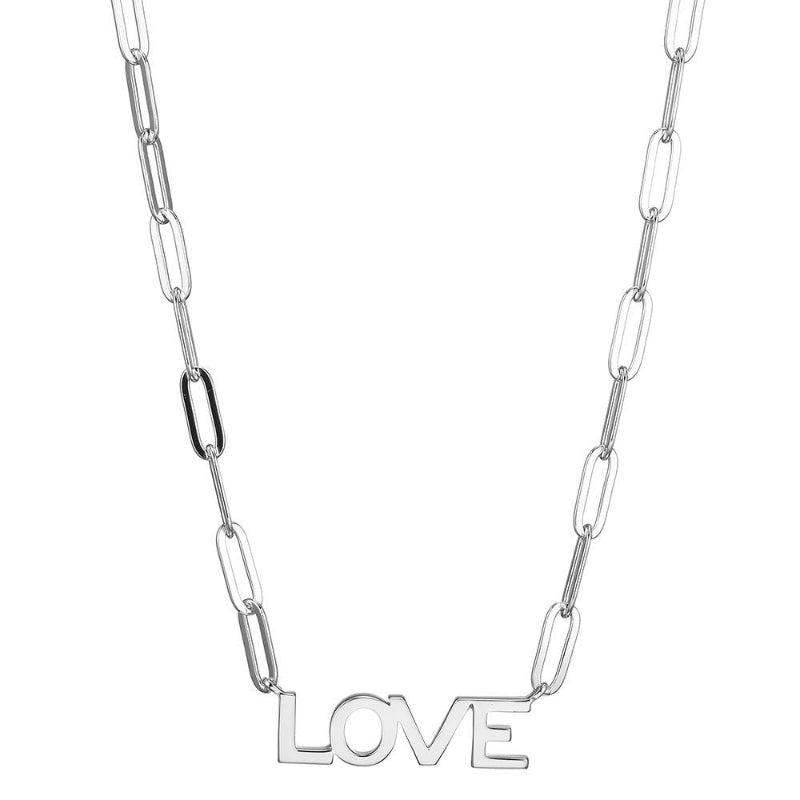 Charles Garnier Sterling Silver Necklace made with Paperclip Chain (3mm) and Word ''LOVE'' in Center
