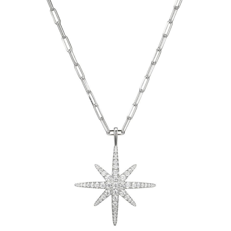 Charles Garnier Sterling Silver Necklace made with Paperclip Chain (2mm) and CZ Starburst Motif (25x25mm)