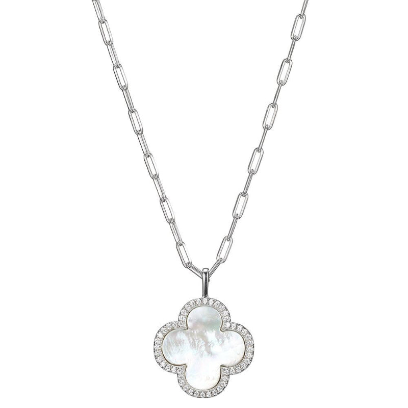 Charles Garnier Sterling Silver Necklace made with Paperclip Chain (2mm) and Clover Pendant (25x19mm)